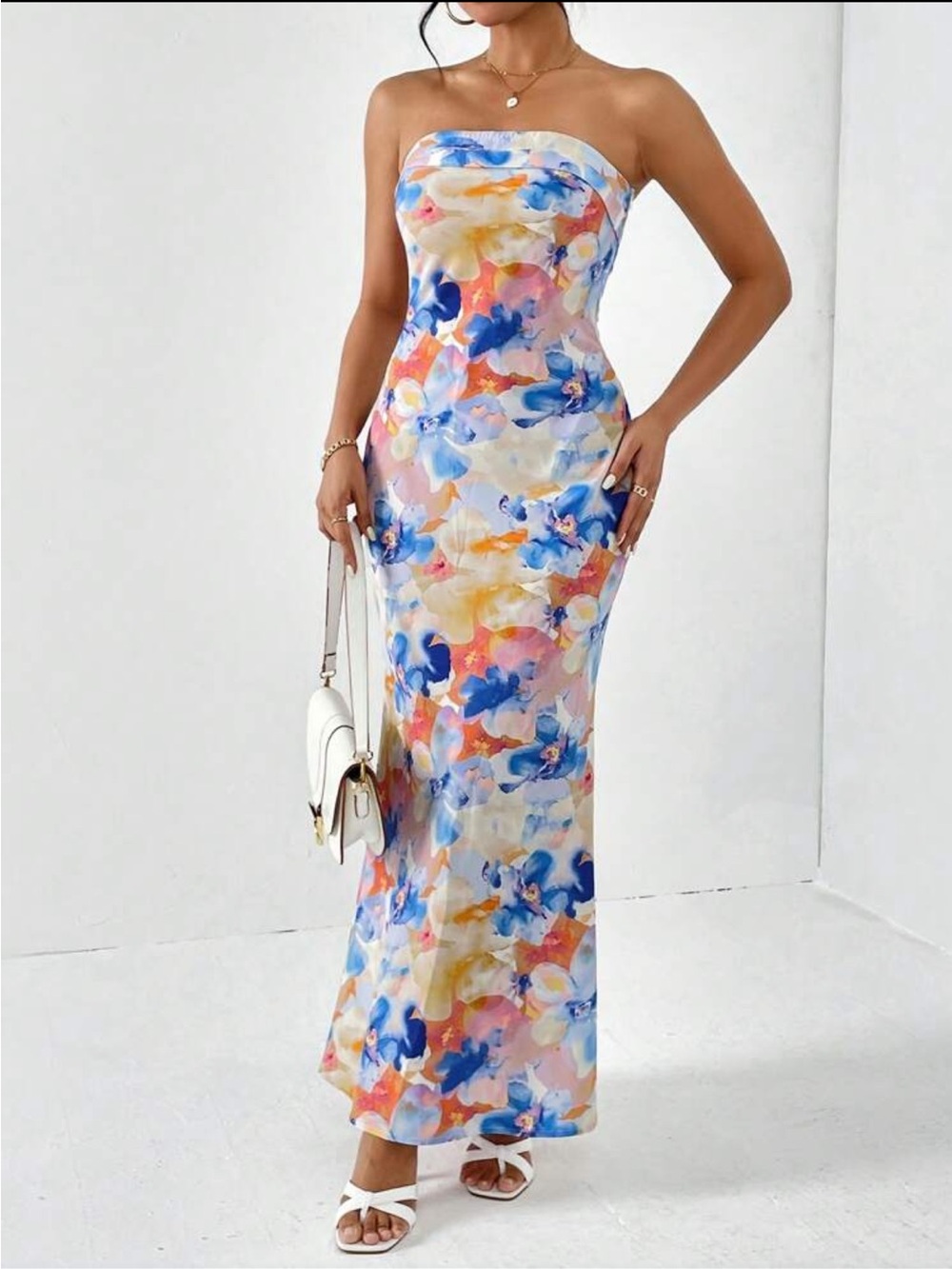 Strapless Multicolor Floral Maxi Skirt